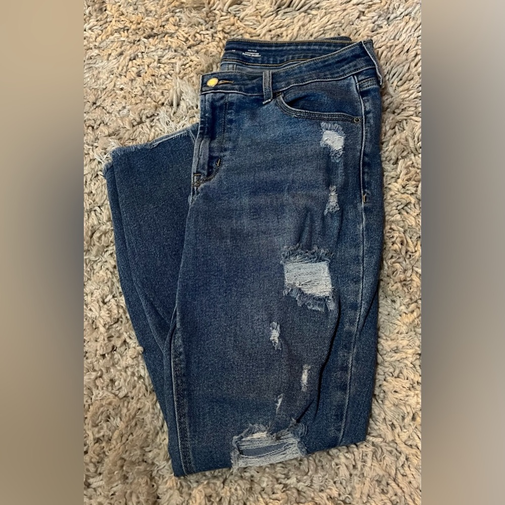 Old Navy Blue Mid-Rise Rockstar Super Skinny with Distressed Details